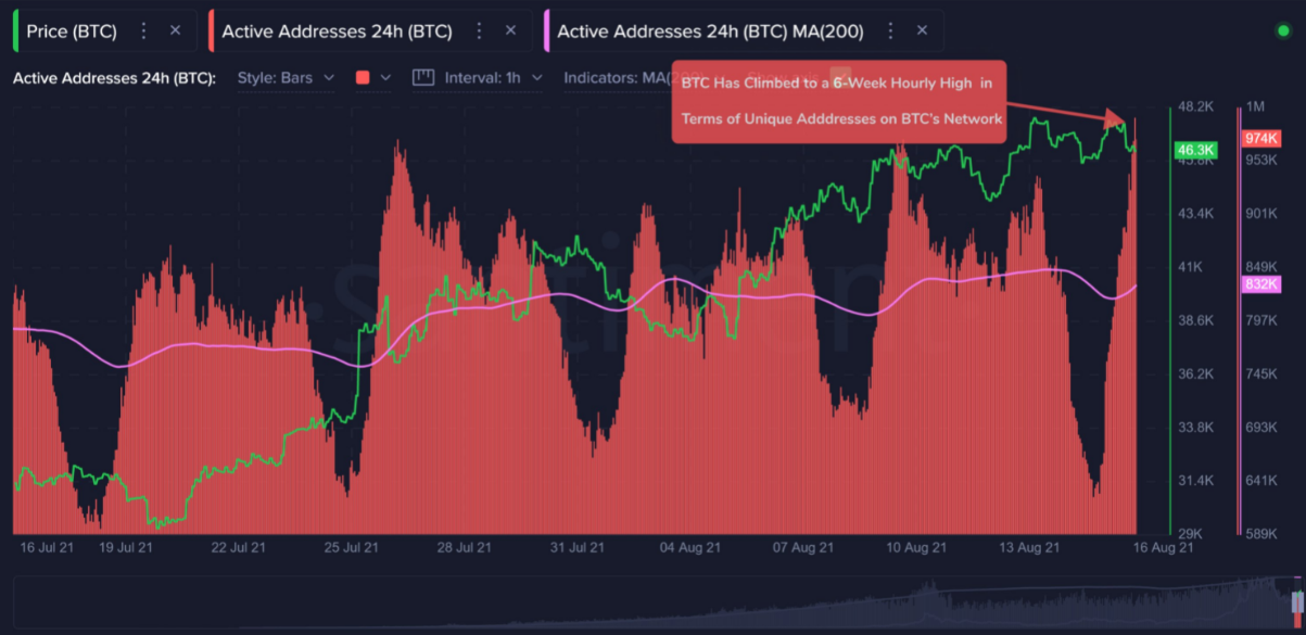 Unique Address Activity on the BTC network